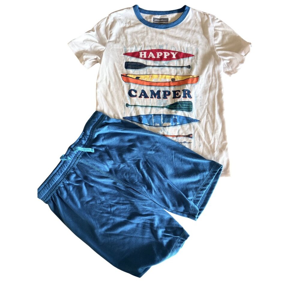 Eddie Bauer Happy Camper Graphic Kids Pajama Set With Canoe Print Med 10/12